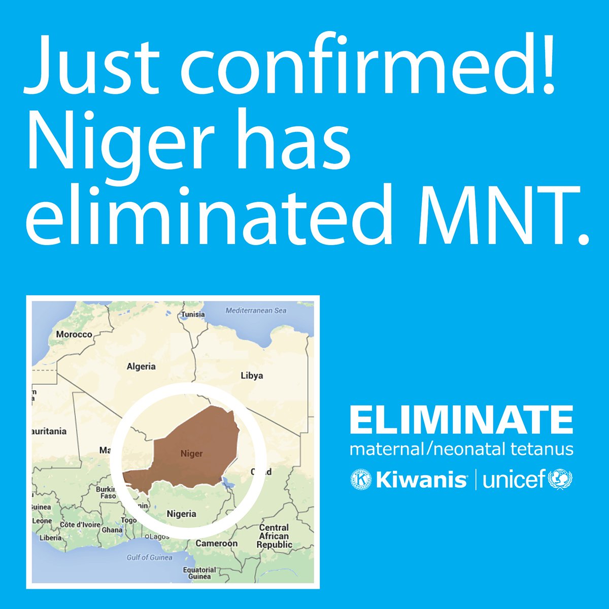 keyclub's tweet image. Congrats to Niger for eliminating MNT! RT to celebrate and help ensure no more babies suffer. #elimin8