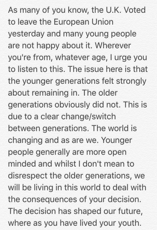 Agbreathinx's tweet photo. Why 16 and 17 year olds deserve a vote. I urge you to read this and please RT. 

#EURefResults https://t.co/rFkU3oKQLP