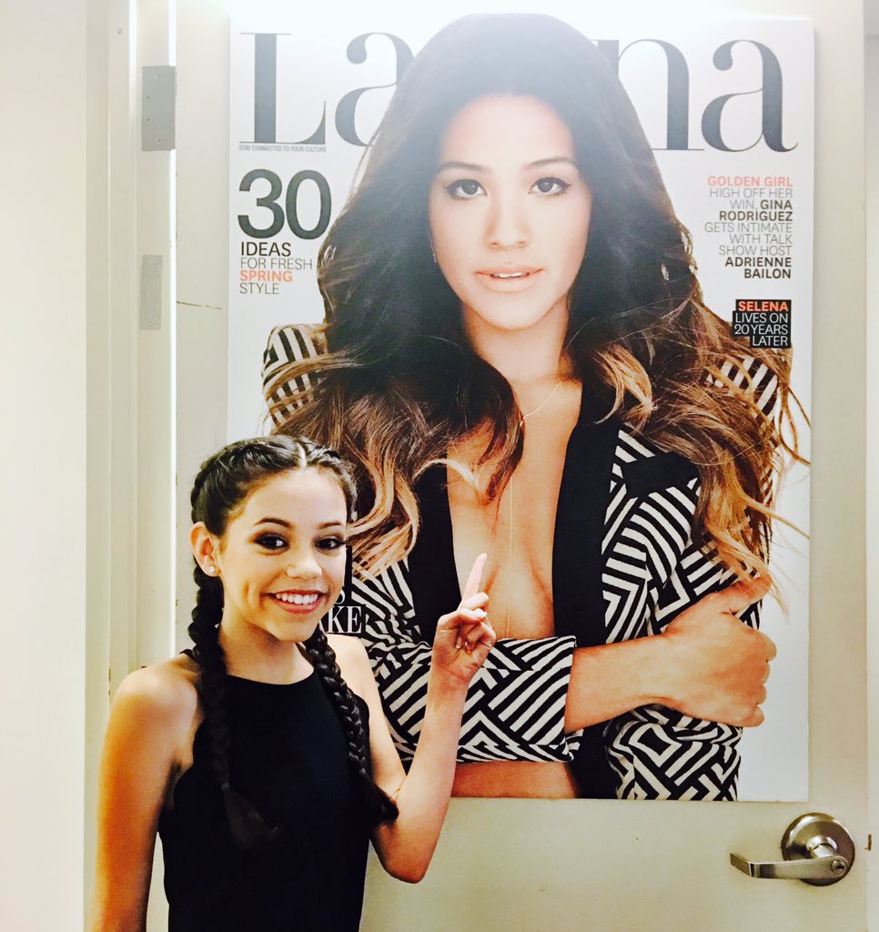 Latina's tweet photo. Little #JanetheVirgin (aka @jennaortega) stopped by our offices and reunited with her older self, @hereisgina. https://t.co/kfkf0LlIqI