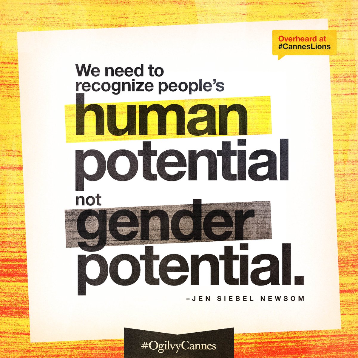 We need to recognize people's human potential not gender potential - <a href="/JenSiebelNewsom/">Jennifer Siebel Newsom</a> #OgilvyCannes #CannesLions