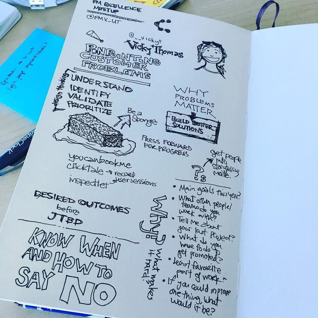 tyhatch's tweet photo. My #sketchnotes from the @pmx_ut meetup last night. Great job @__vickyt (Sorry I skipped o… https://t.co/0xh6nVsI04 https://t.co/o2hL8dTUNF