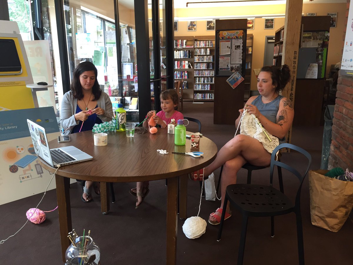 MillvaleLibrary's tweet photo. Fiber Friday Stitch and Stitch...knitting and watching Lilo & Stitch! #millvalemakers, #millvalecommunitylibrary https://t.co/Fk8FTFjJAw