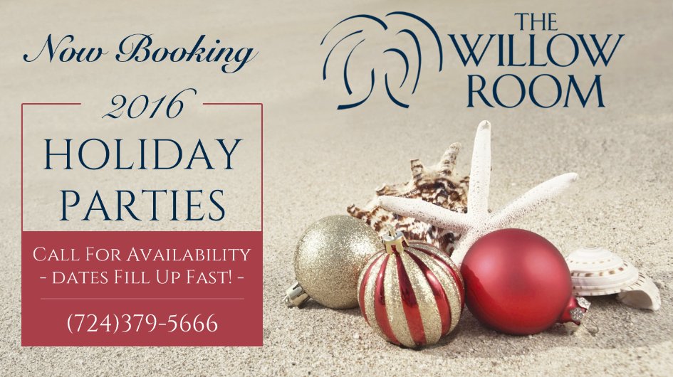 TheWillowRoom's tweet photo. Now booking 2016 Holiday Parties! Enjoy chef-curated dishes beneath our crystal chandeliers. Call: 724.539.8303! https://t.co/1oWaxAoHOq