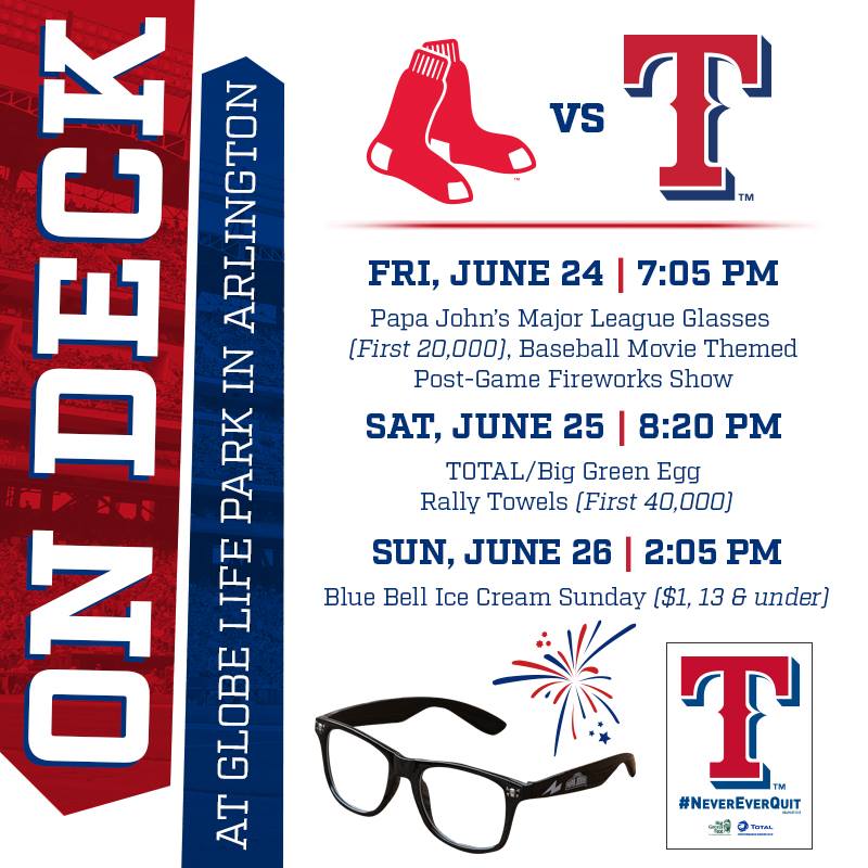 Pull up a seat and join us as the Texas Rangers and Boston Red Sox kick off a great weekend series.