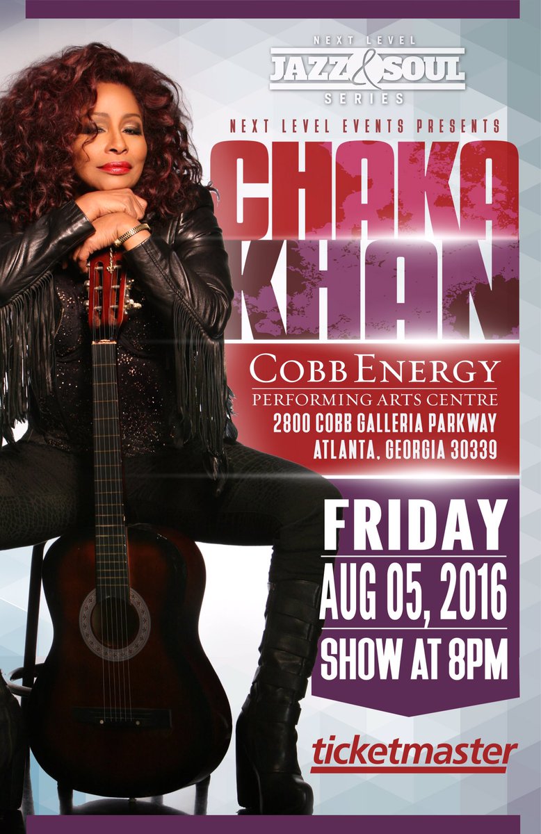 NextLevelATL's tweet image. #Atlanta heads up! #ChakaKhan will be here 8/5 @cobbenergypac get tix @Ticketmaster #NextLevelEvents #soul #jazz