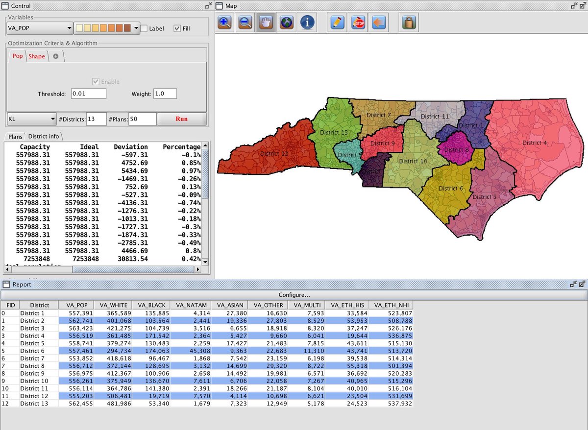 iRedistrict's tweet photo. @NCRedistricting Redistricting made in minutes; population deviation is less than 0.1%. Allow COI settings and more. https://t.co/snkYIA1N3g