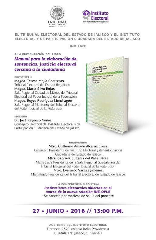iepcjalisco's tweet photo. Lunes 27 de junio Presentación 
MANUAL PARA LA ELABORACIÓN DE SENTENCIAS, JUSTICIA ELECTORAL CERCANA A LA CIUDADANÍA https://t.co/PqdDLEIMwF
