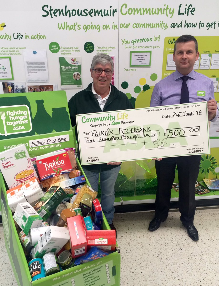 Falkirk Foodbank were delighted to receive £500 from <a href="/AsdaStenny/">Community Champion</a>. Thank you to all our customers who voted.