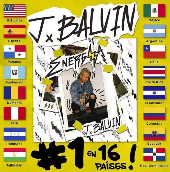 Felicidades a <a href="/jbalvin/">J BALVIN</a> #1 en 16 países! Me perdí su concierto anoche pero ESPERO VERLO PRONTO! Whohoo #Energia