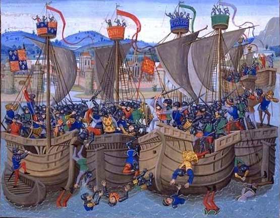 TheHistoryPress's tweet photo. The French fleet is almost destroyed by the English, commanded by Edward III, in the Battle of #Sluys #OTD in 1340 https://t.co/mhP8iIoGOW