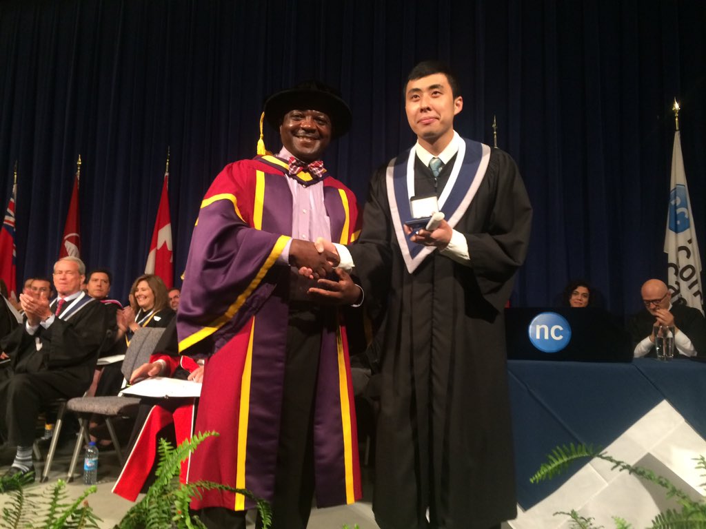 MisheckMwaba's tweet photo. Presenting the Dean's award to Raymond Truong who graduated with a final average of 96.5%! #NCgrad16 @NCMediaTech https://t.co/qgHHMcmQxU