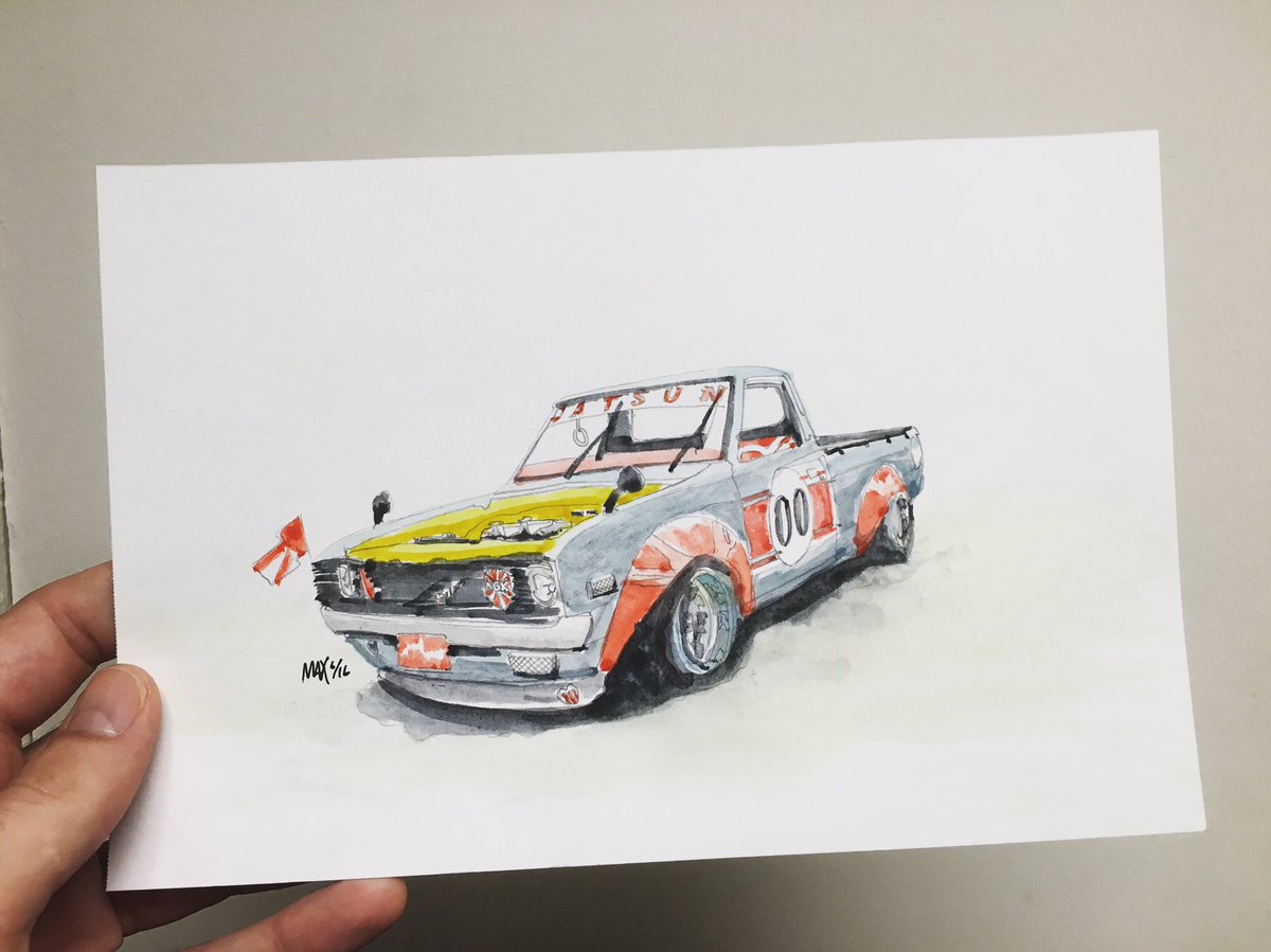 Hobbaswaggle's tweet photo. Landon's awesome pickup!

#datsun #datsun620 #datsunpickup #watercolor #datsunart https://t.co/7utr5oP3CF