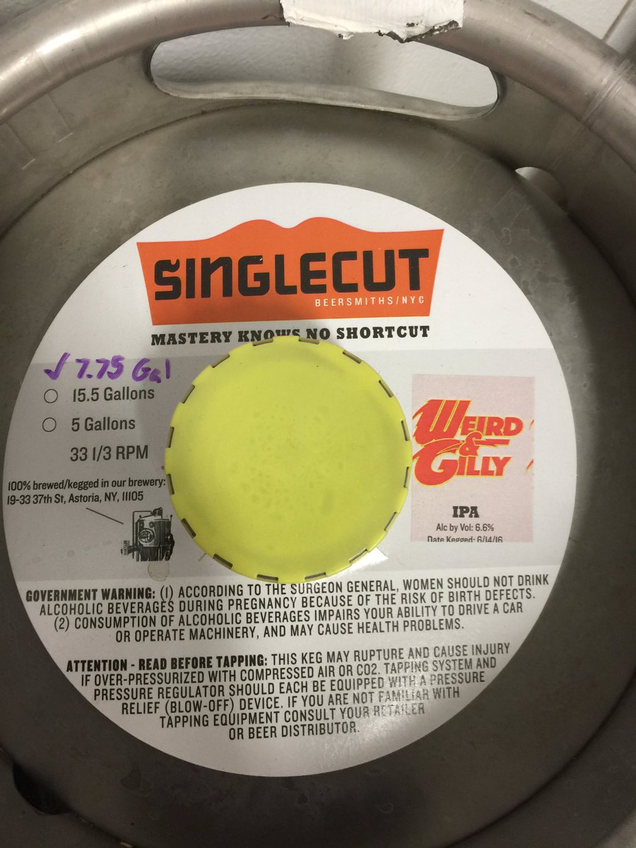 #socialmedia only tapping announcement <a href="/SingleCutBeer/">SingleCut Beersmiths</a> Weird &amp; Gilly IPA tapped at 6pm today at downstairs bar only