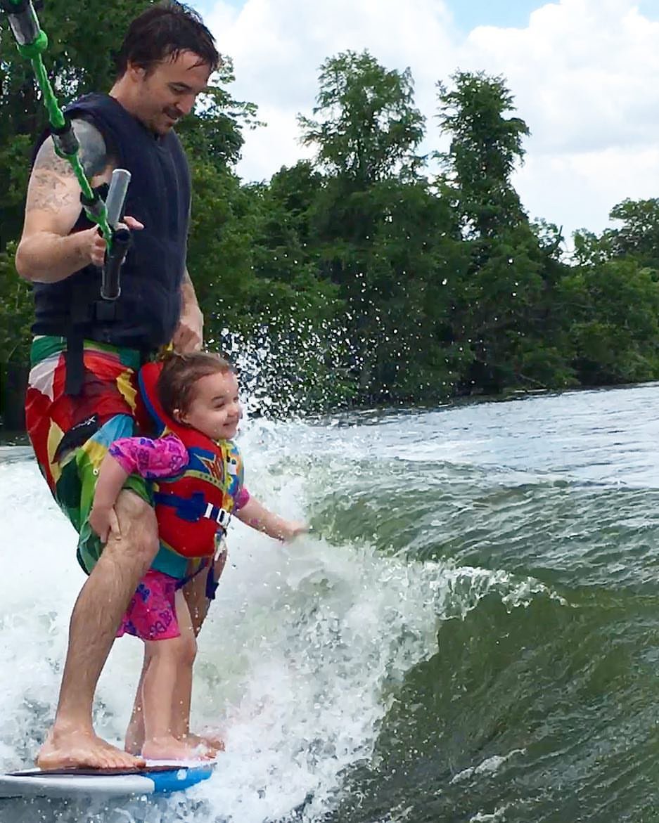 Surfing is a family affair!  Check out Austin Retail Sales Associate, Senter, &amp; his daughter Paisley. #FamilyFriday