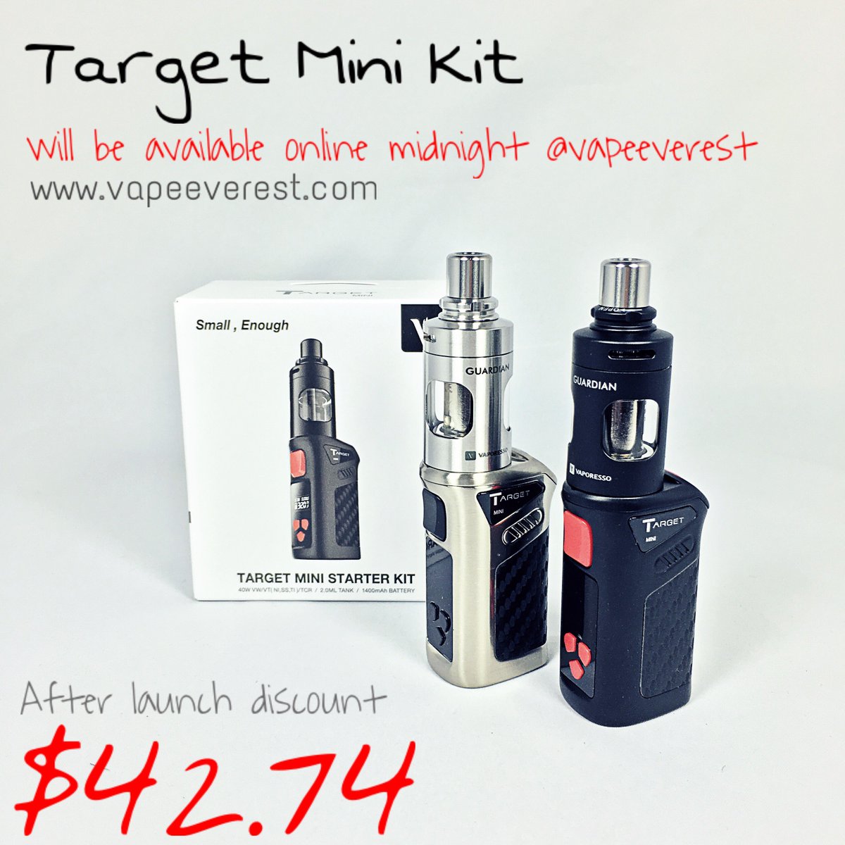 VapeEverest's tweet photo. The new #Target #Mini #Kit by #vaporosso will be online for $42.74 - lowest online #vapelife #vapeporn #vapeeverest https://t.co/IJe3qJIpTF