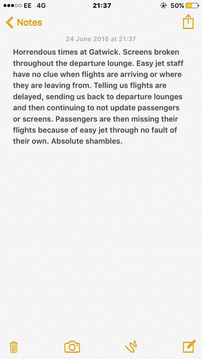 ElRafferty's tweet photo. @easyJet @Gatwick_Airport  HORRENDOUS SERVICE BY EASYJET. Can't even tell you when or where flights are leaving from https://t.co/aTOA3SxsjU