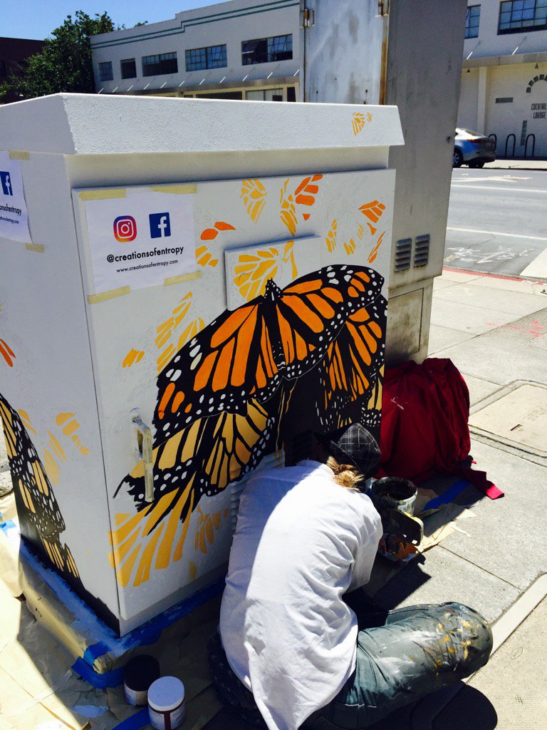 cornerlaughers's tweet photo. New butterfly art #creativeentropy #RedwoodCity #publicart #butterflies https://t.co/0qf1osfqRw