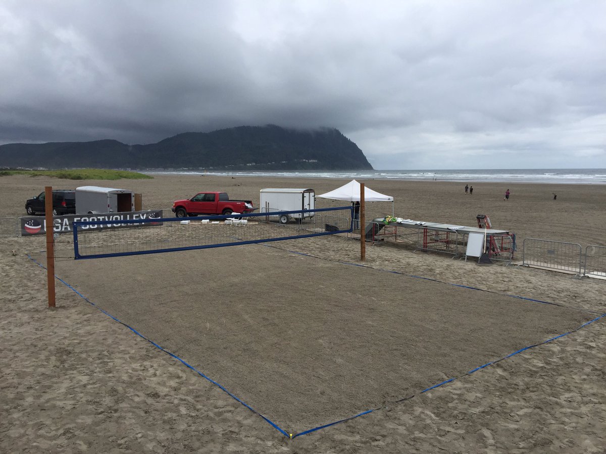Setup underway for USA Footvolley National Qualifier. Action happens Sat &amp; Sun from 12-4 pm. Winner: Ticket to Rio!