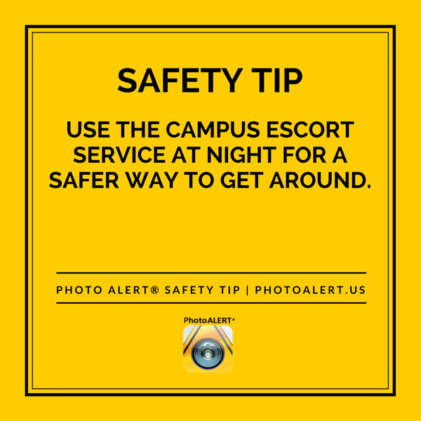 PhotoALERTapp's tweet photo. #SAFETY TIP: Use a #campus escort service at night for a safer way to get around. #students #safetymonth https://t.co/8XfAWe3nkD