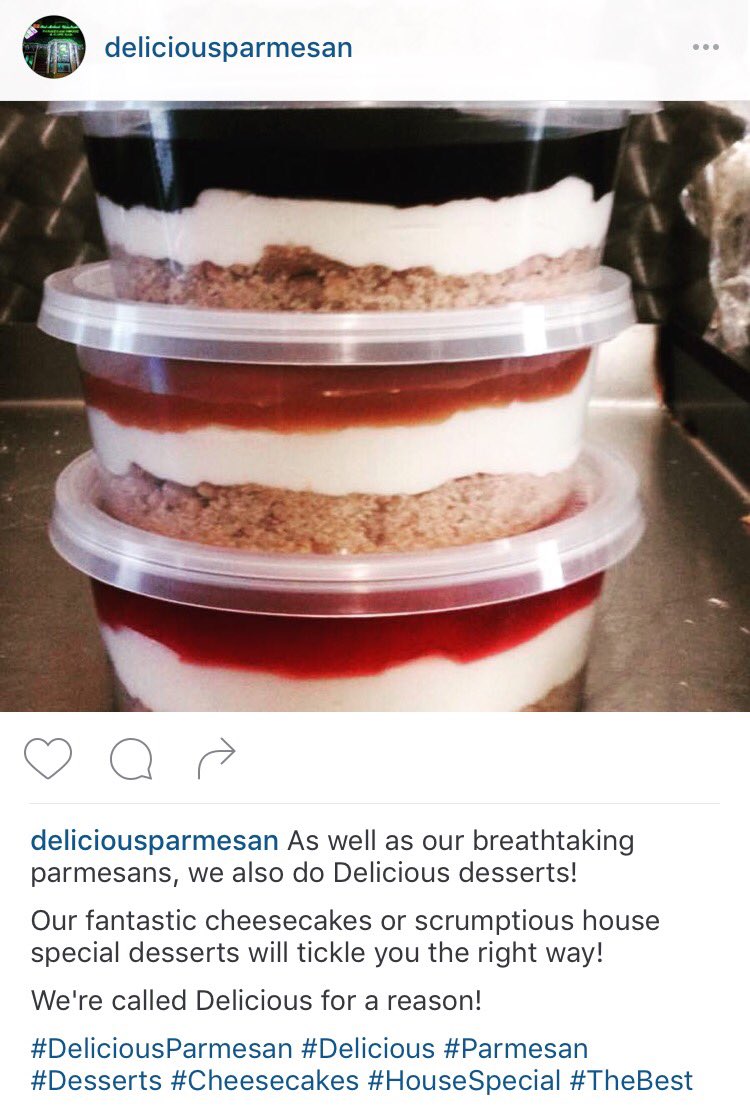 deliciousparmo's tweet photo. Try our fantastic desserts! We're called Delicious for a reason! #DeliciousParmesan #Delicious #Parmesan https://t.co/kGXkO8rroe