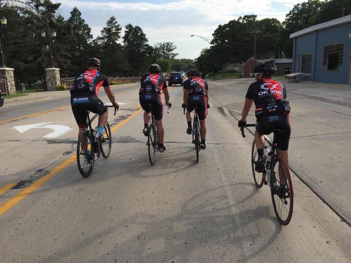 kalehalder's tweet photo. 208 miles with @Okoboji200 #OK200. Couldn’t have asked for better weather. Police escort into town! @RassysBikes https://t.co/4rJ0pBF2rh