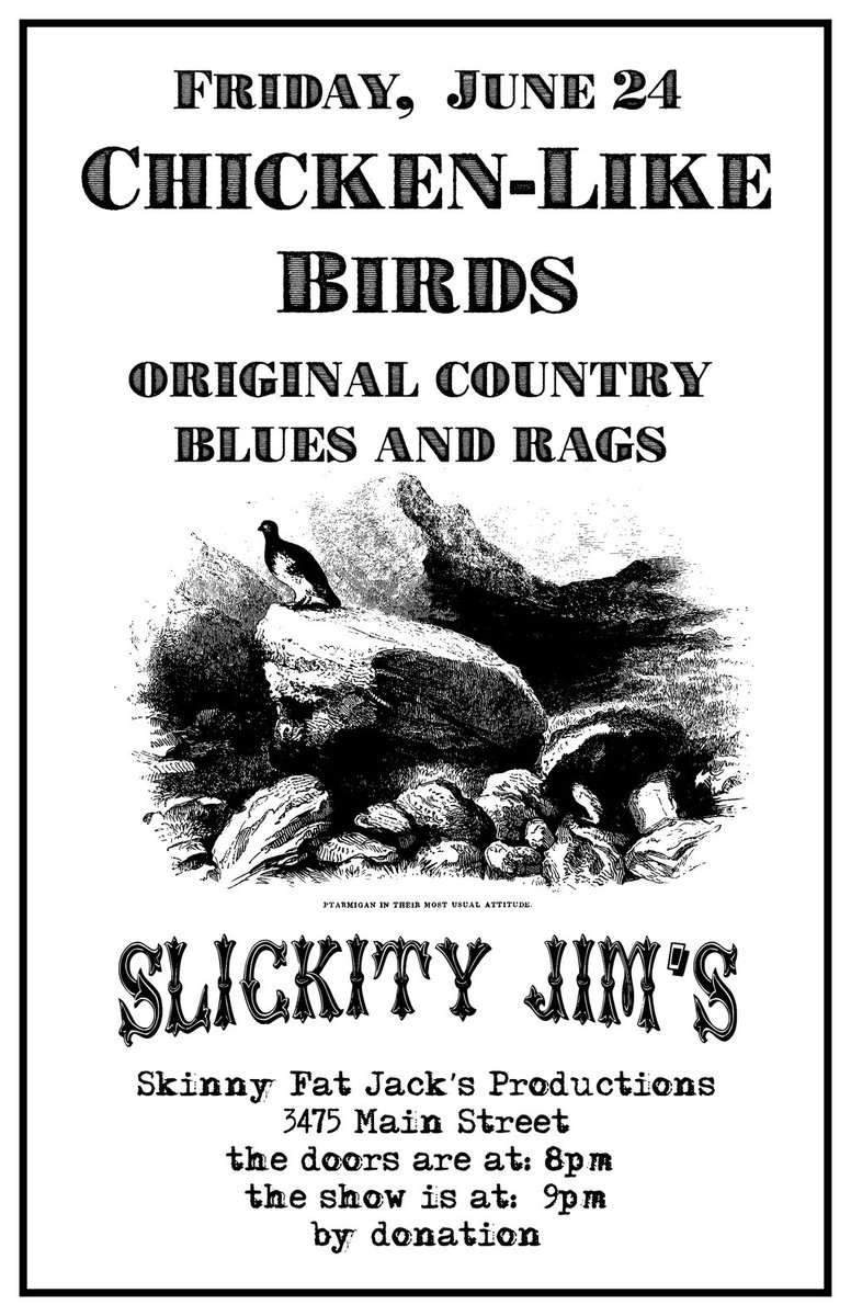 LiveVan's tweet photo. TONIGHT Original Country Blues &amp; Rags ft @ChckenLikeBirds  https://t.co/IGYhjNMgRP @ Slickity Jim's A/Ages https://t.co/MpQhgczjAt