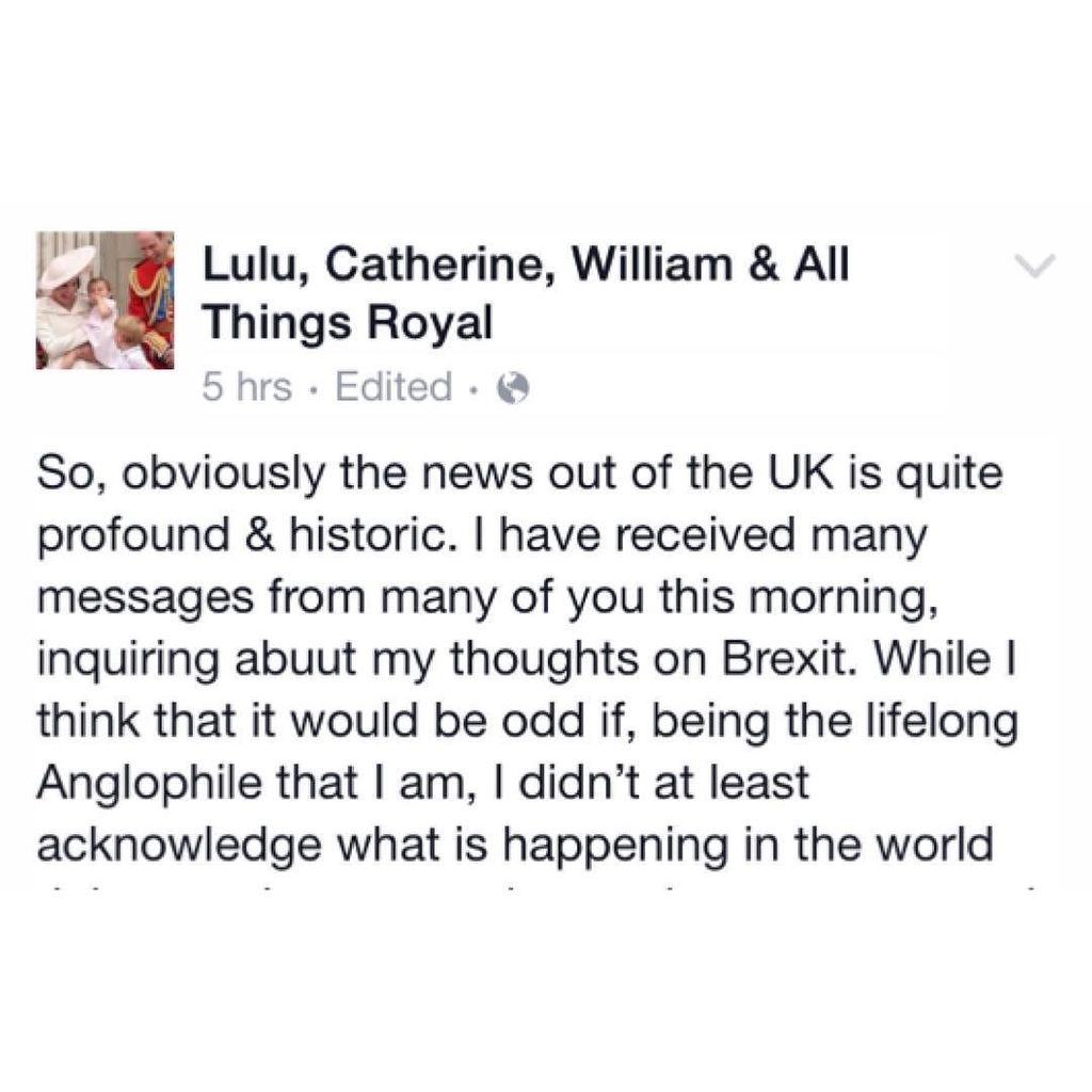 Visit my Facebook page to read my entire comment on Brexit🇬🇧💙✌️ #katemiddleton #britishroy… ift.tt/28U9pEh