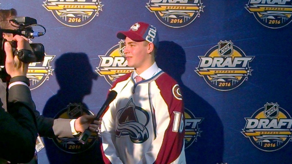 HockeysFuture's tweet photo. Colorado.@Avalanche pick Tyson Jost models his new jersey at the 2016 #NHLDraft https://t.co/JFyLsaPNDH