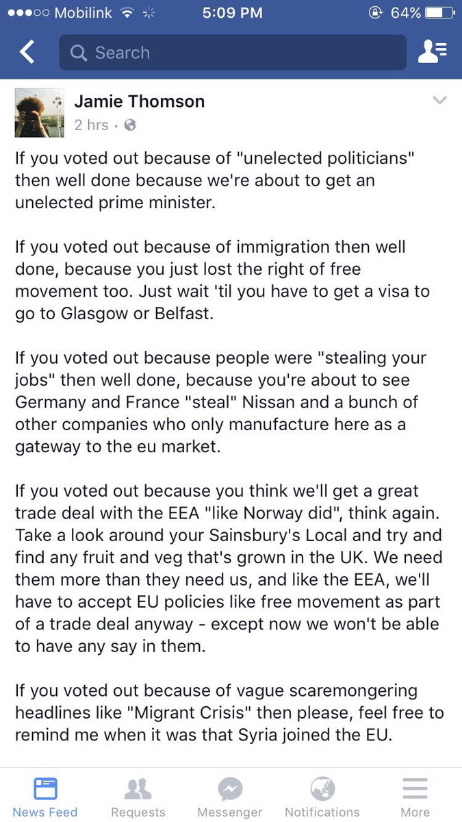 garnerweb's tweet photo. I don't know who Jamie Thompson is but I like him (or her) RT @feminizza: If you voted out..#Brexit https://t.co/n1VL256Yoe