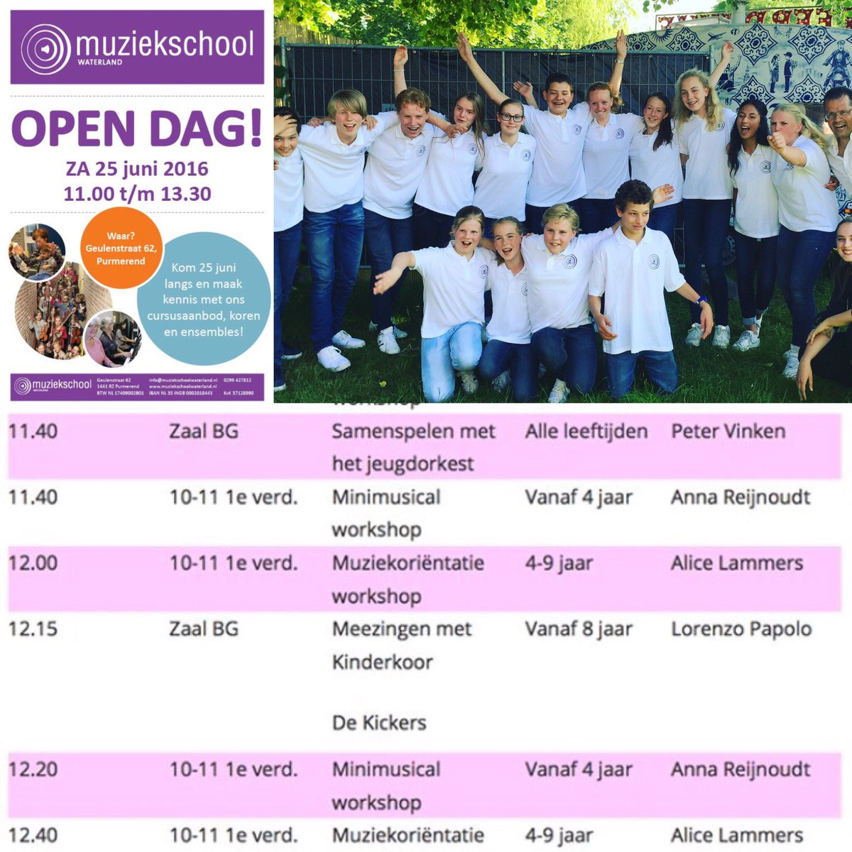 deKickers's tweet image. Kom naar de Open Dag van Muziekschool Waterland en zing om 12.15u mee met De Kickers! @onswaterland @PurmerendNL