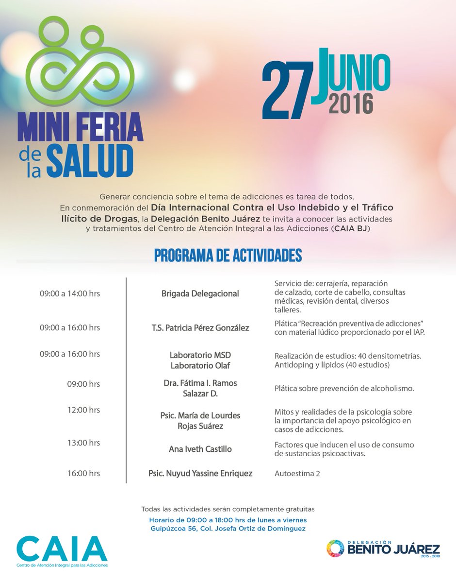 Les presentamos el programa de la Mini feria de la salud que se llevará a cabo el 27 de junio en el #CAIABJ.
