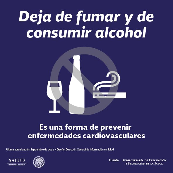 #DejaDeFumar y de consumir #alcohol para prevenir #EnfermedadesCardiovasculares