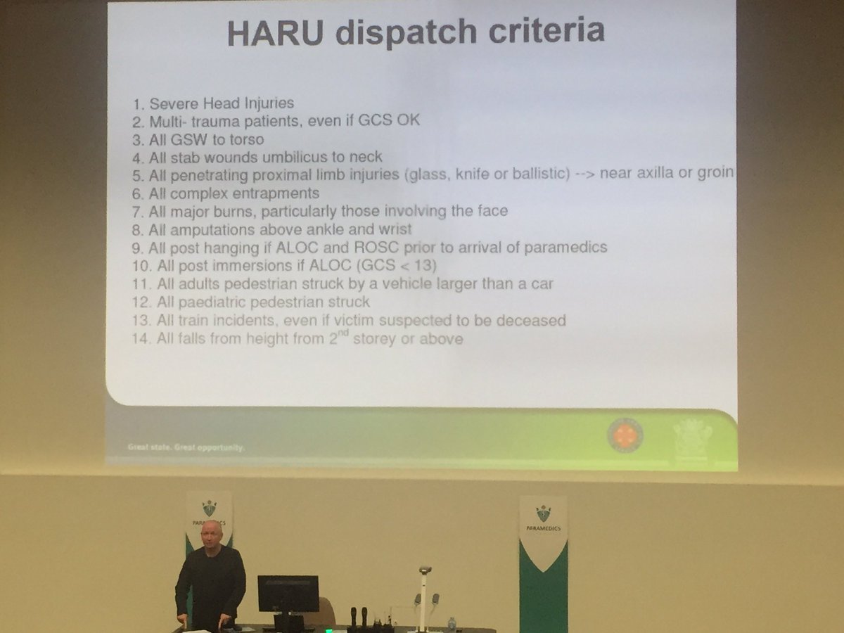 dantownson1's tweet photo. Dispatch criteria for the #HighAcuity Response Unit HARU. Right resources to right patients #SPUConf16 https://t.co/5s43iWLSbX