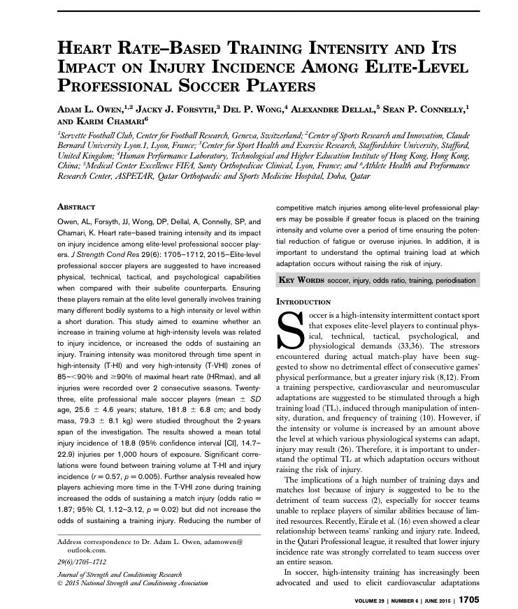 MattiaModonutti's tweet photo. Yesterday night reading: #HR training intensity and its impact on #injury in elite #soccer players https://t.co/ayiXmDniCB