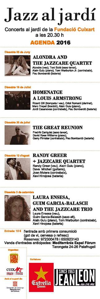 A les 20:30h als Jardins de la <a href="/FundacioCuixart/">Fundació Cuixart</a> d’<a href="/ajpalafrugell/">Ajunt. Palafrugell</a> Actuació d'Alondra and The Jazzcare Quartet