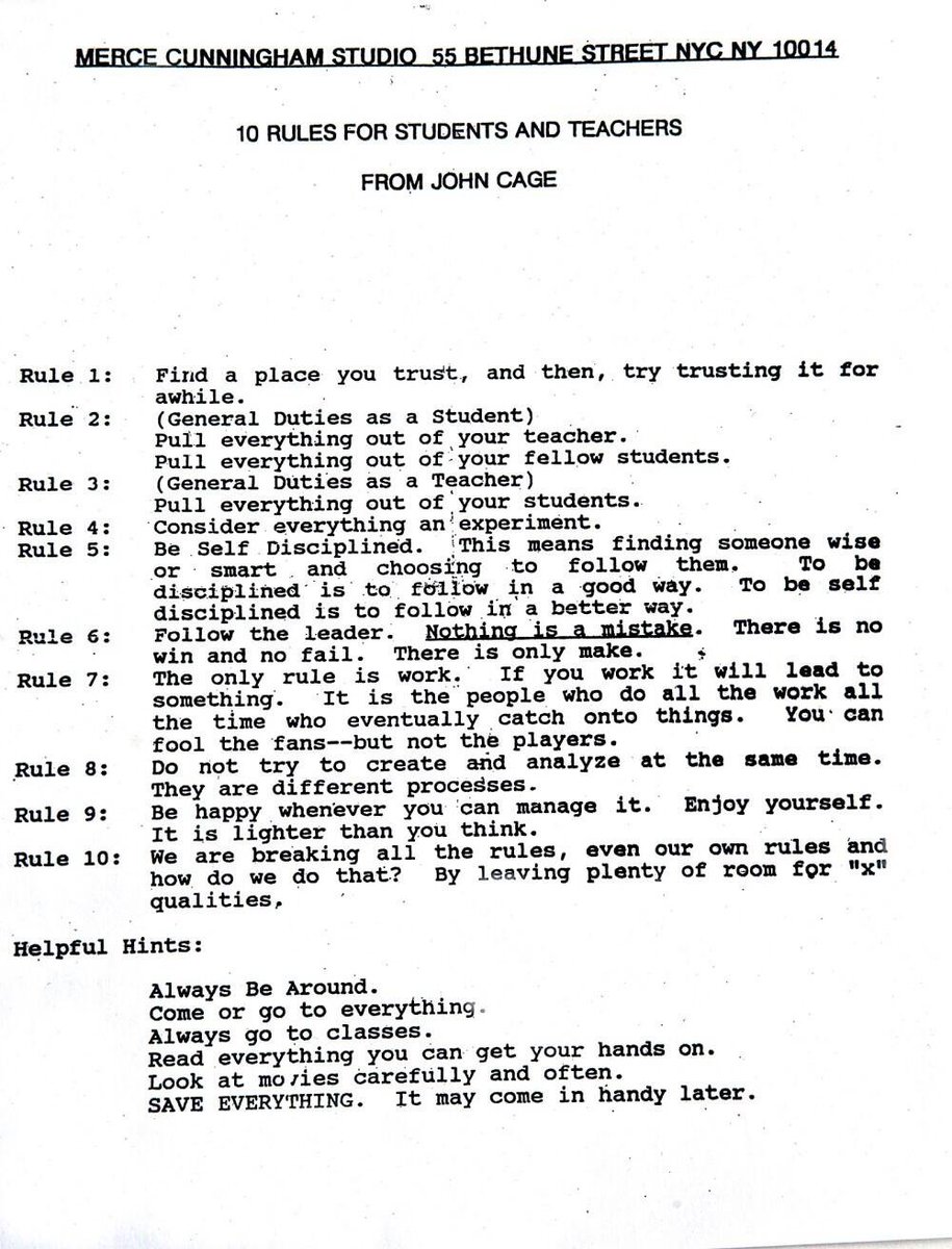 dark_shark's tweet photo. John Cage: 10 Rules For Students And Teachers #American #composer #writer #poet #artist #silence #ambient https://t.co/WtmFEJMNPu
