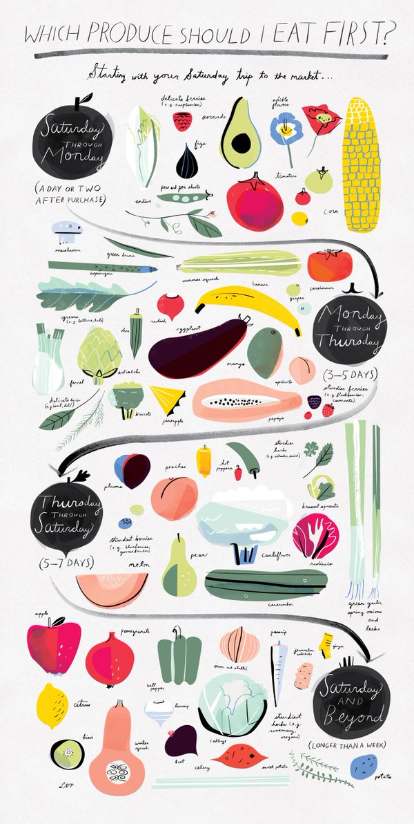 Food52's tweet photo. Cut down on #foodwaste in your home with this nifty produce guide. https://t.co/RVrW3WB99v https://t.co/wbGfA0povc
