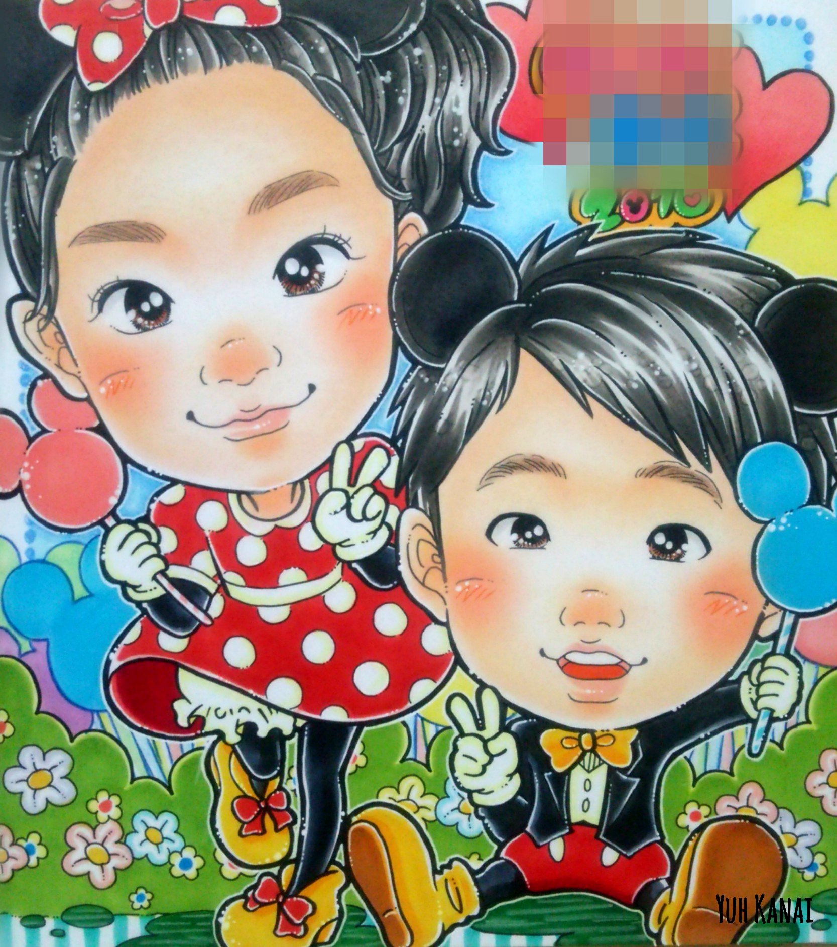 カナイユウ ハーフバースデーとディズニー風似顔絵描きました 似顔絵 にがおえ イラスト ディズニー ミッキー ミニー