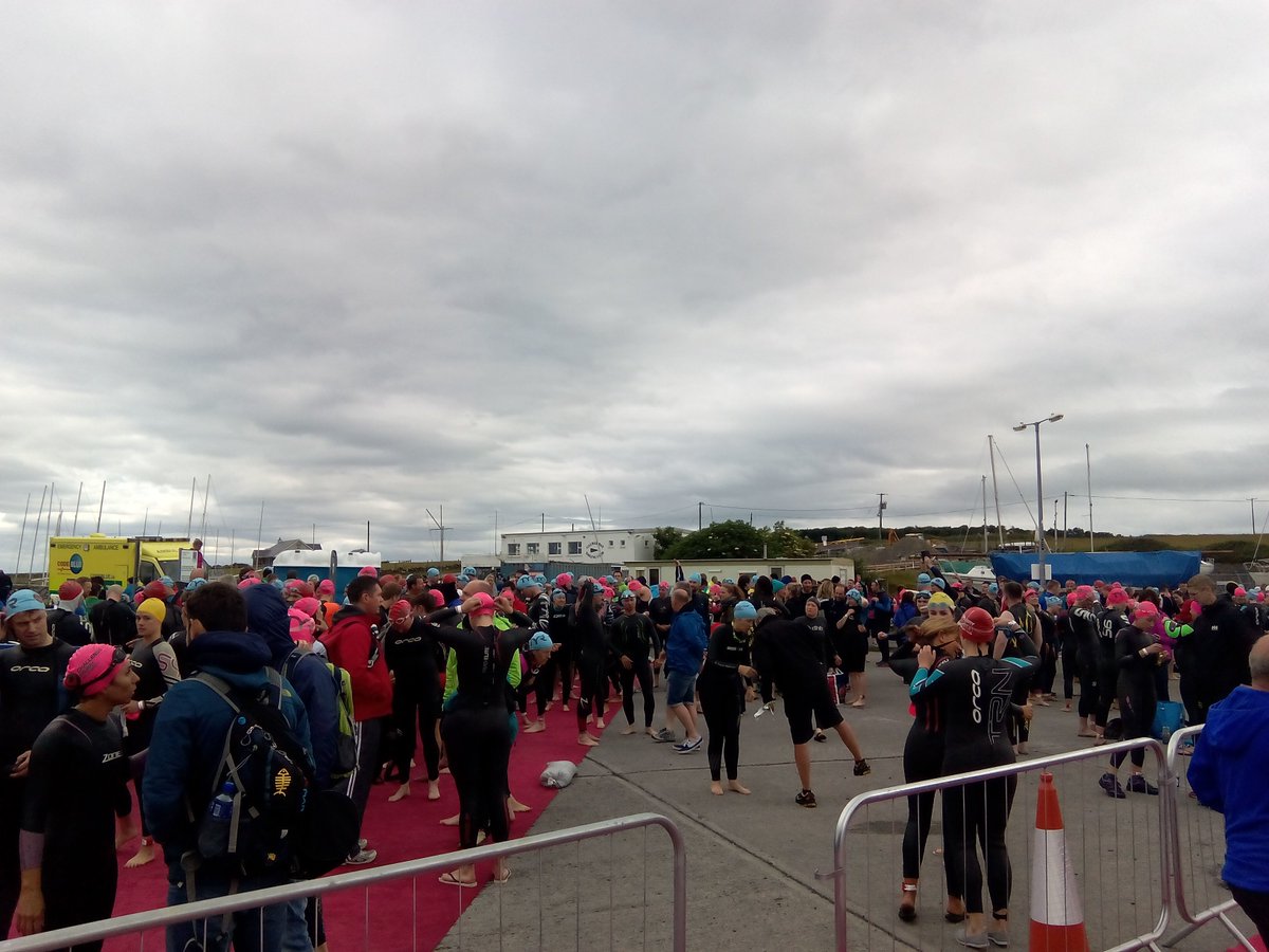 The athletes are getting ready for the swim start here in Renville!