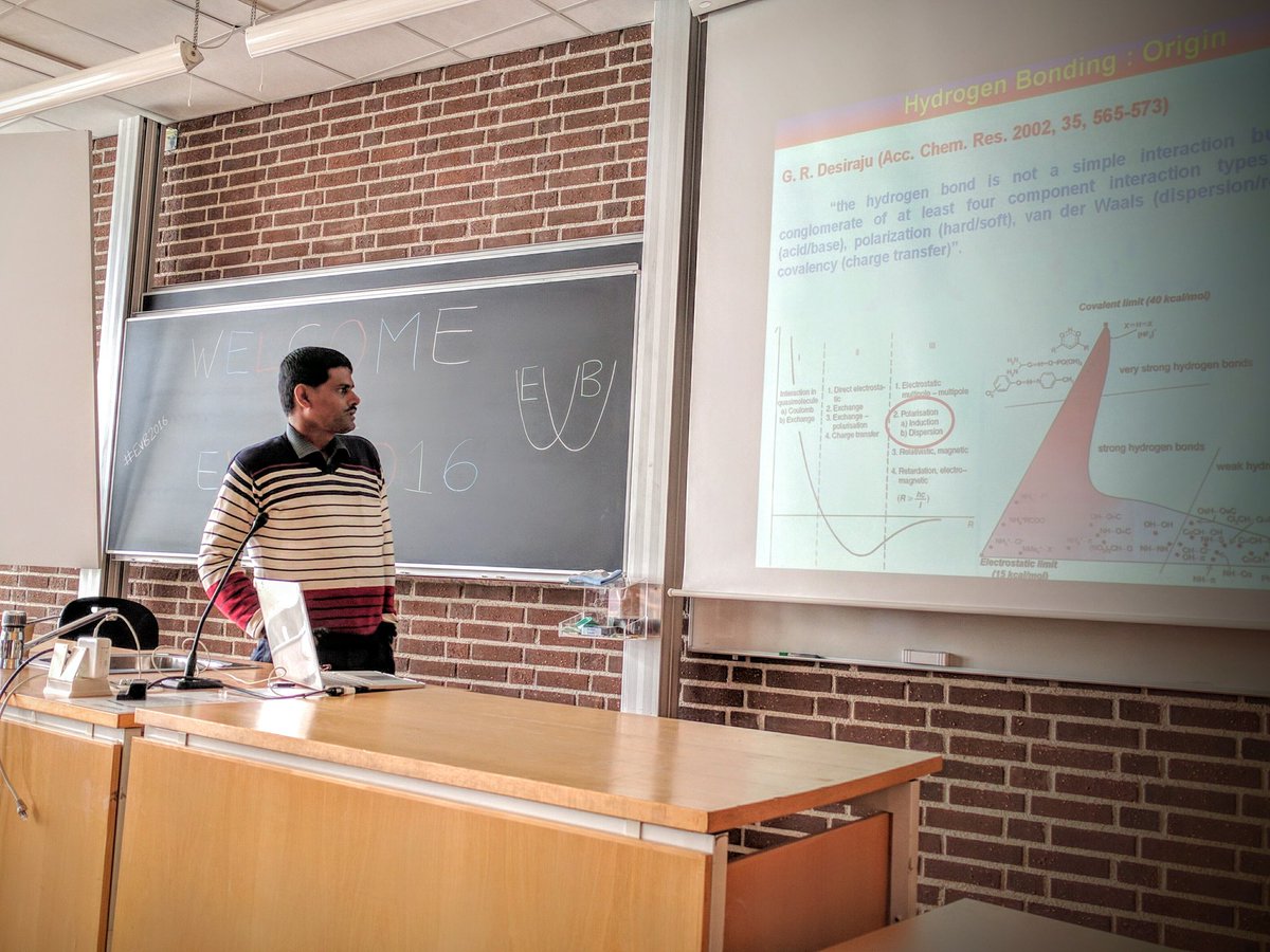 kamerlinlab's tweet photo. Himansu Biswal discusses the origins of hydrogen bonding at #EVB2016 https://t.co/g0iiOTWdq4