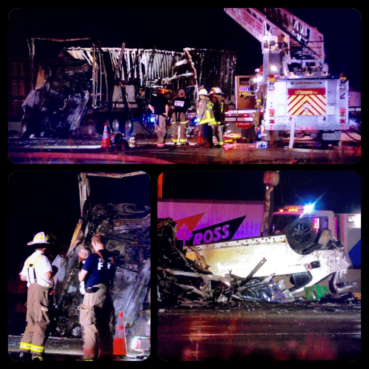 zapnation's tweet photo. 5 people are dead in #Toronto after a #horrific accident on SB 400. Several cars involved were barely recognizable. https://t.co/iI0YwyoS4s