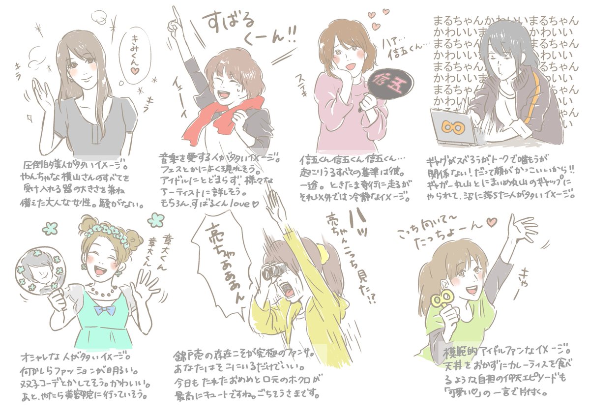 halfoy_0228's tweet photo. 作者の（勝手な）偏見により作成した各色別エイターのイメージ図 https://t.co/TNSki8M4mr