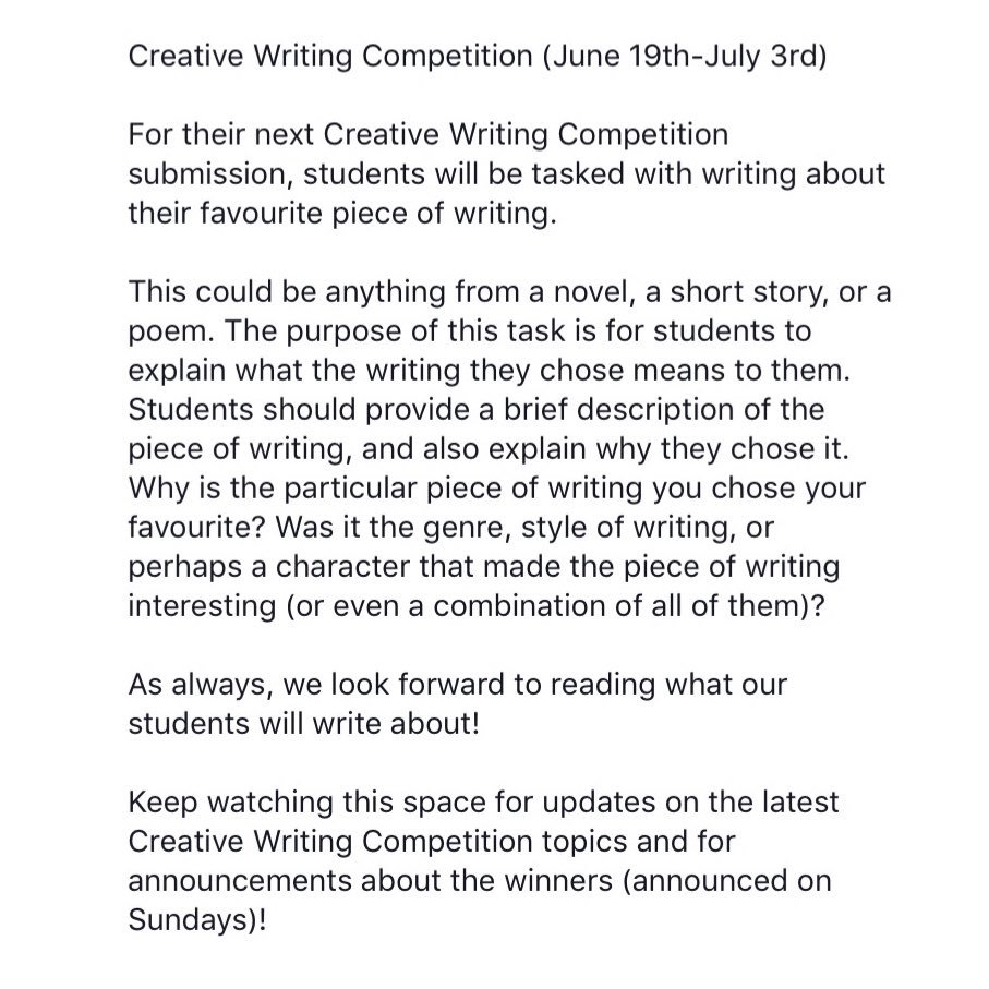 HackneyTuition's tweet photo. June 19th - July 3rd #CreativeWritingCompetion #HackneyTuition #Writing #Creativity #English #Tuition #Hackney https://t.co/MJvbnSBDH2