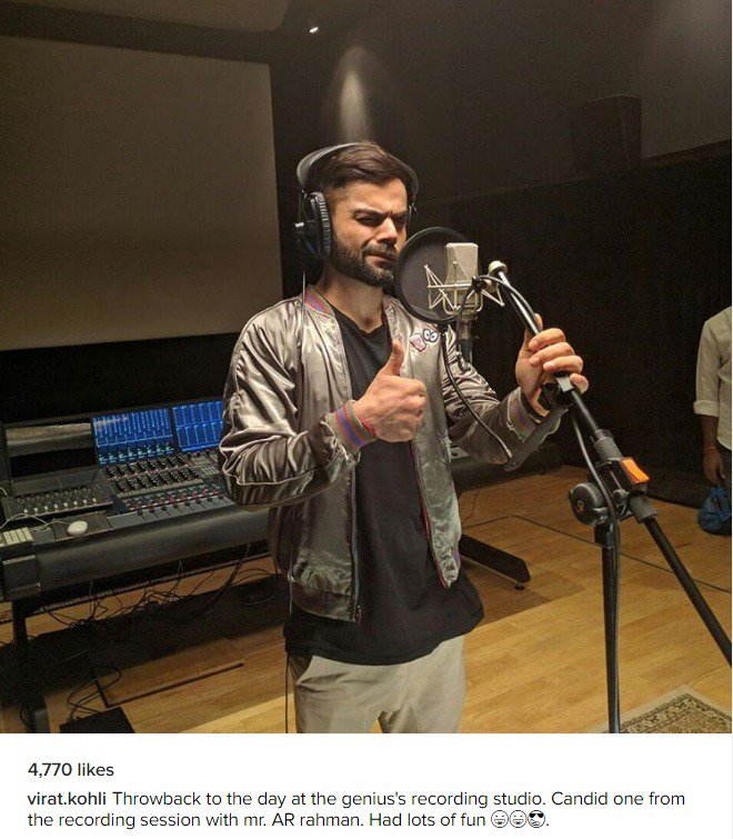 t2telegraph's tweet photo. .@imVkohli recorded some tunes with @arrahman and we can't wait to hear it! #AlreadyAHit https://t.co/AwgihjXQ1L