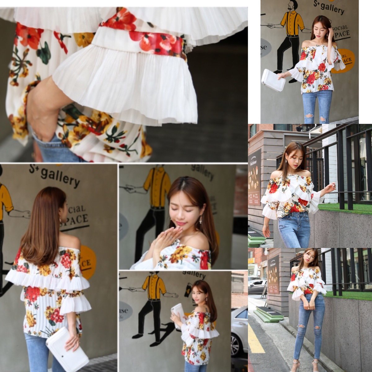 韓国ファッション 今年流行りの肩出し 涼しげで大人目の花柄ととっても可愛いフリルで今年の夏をお洒落に過ごそう 韓国 話題 オルチャン 可愛い 流行り コーデ ファッション