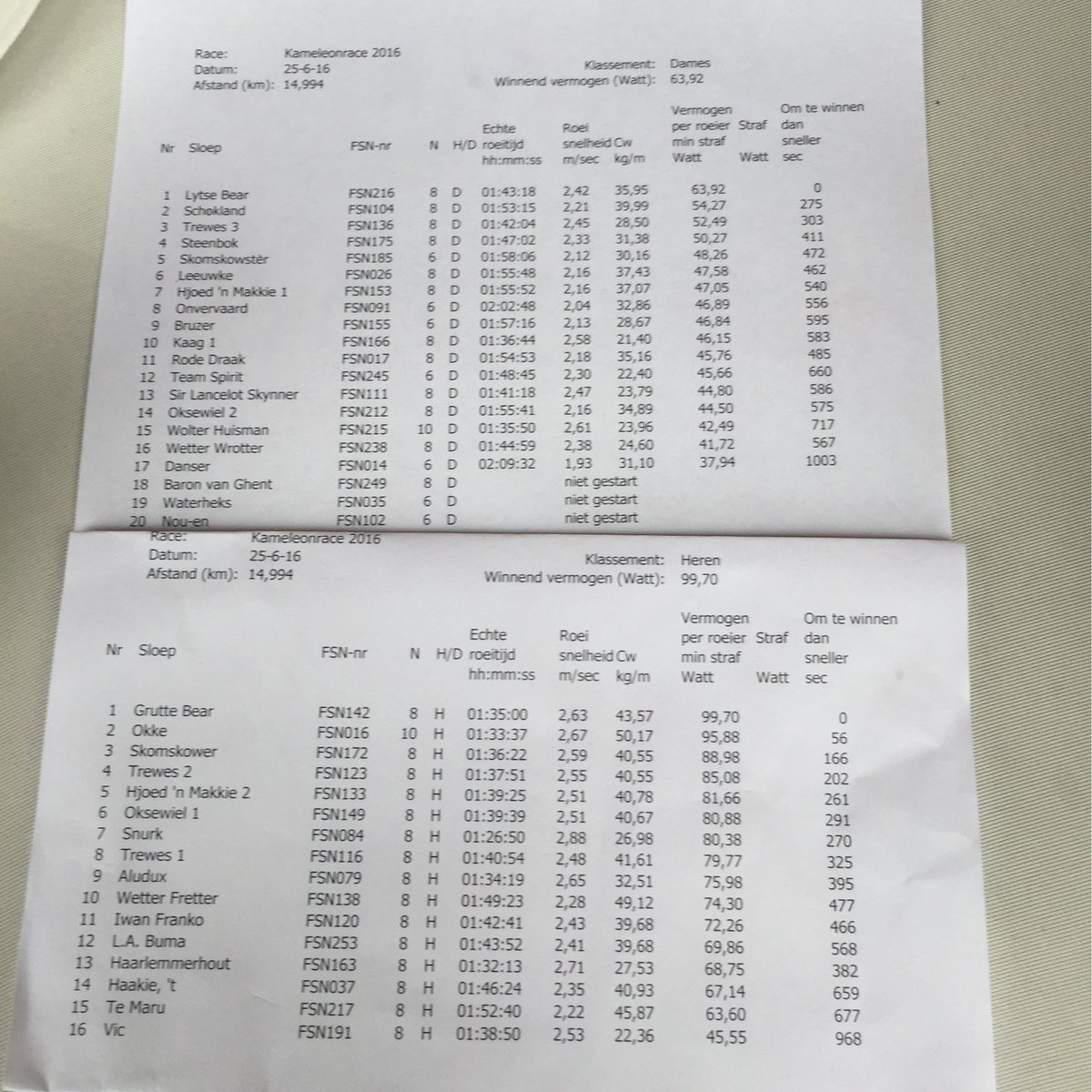 Uitslagen #kameleonrace Terherne #sloeproeien #sloeproeienNL