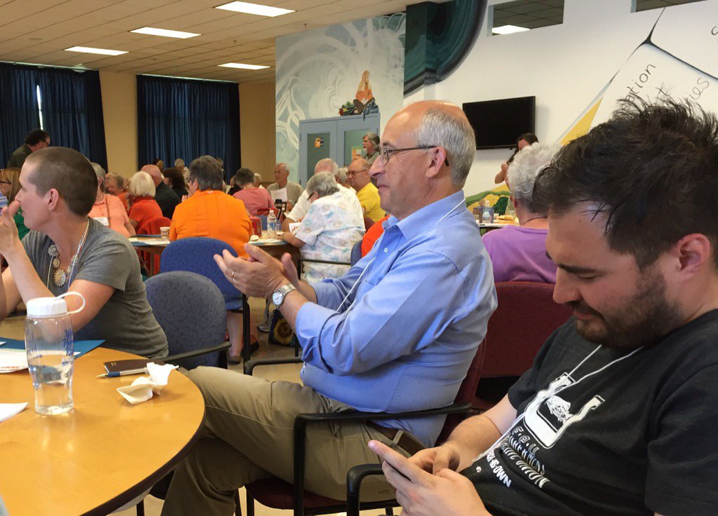 ChebuctoNDP's tweet photo. Leader of the @NSNDP, @GaryBurrill applauds as delegates debate at #nsndp16. https://t.co/3E3WIl3w9B