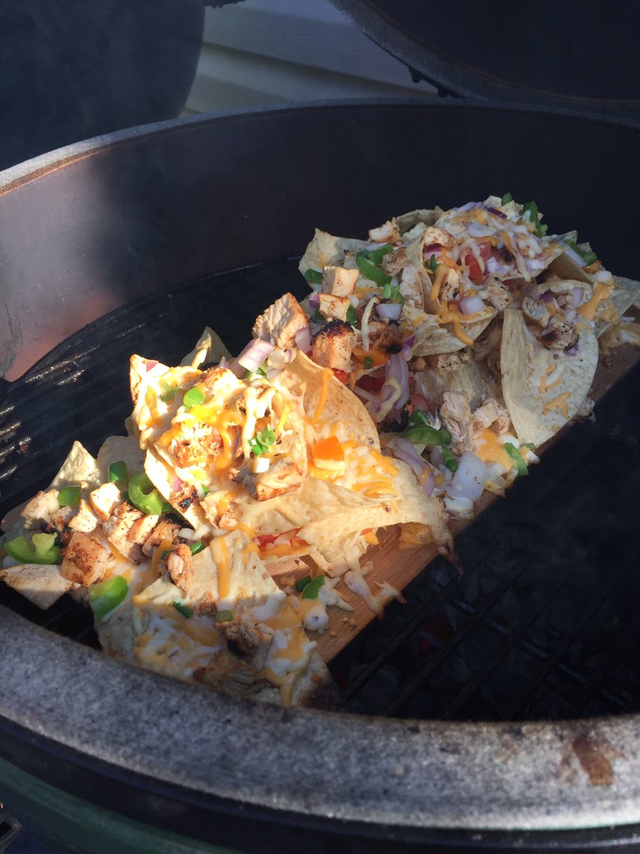 classik_e's tweet photo. Cedar board nachos on the @BigGreenEgg; that's a #Throwback! #yyc #bettersmoke #bbq https://t.co/KdMOTWxzgi