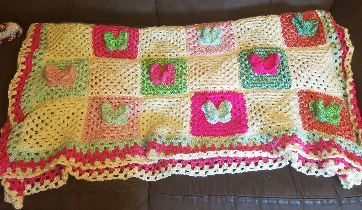 AHoppyJoy's tweet photo. Finished granny square butterfly Afghan! #crochet #grannysquare #finished #Afghan #blanket #Butterfly #proud https://t.co/3aIFYDSPQA