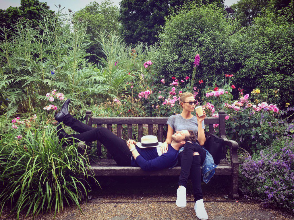 DerekBlasberg's tweet photo. Hyde and go seek @karliekloss 💐🌿 https://t.co/2C9KNHziFX